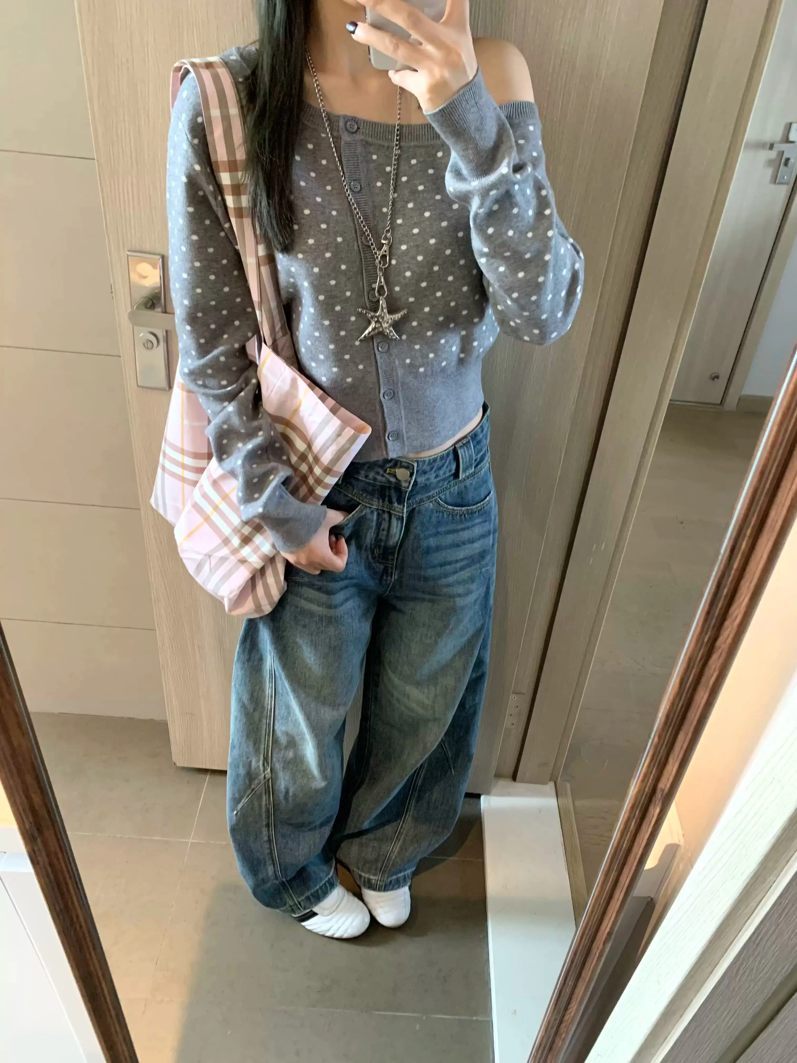 도트 패턴 루즈핏 가디건 상세 이미지 7