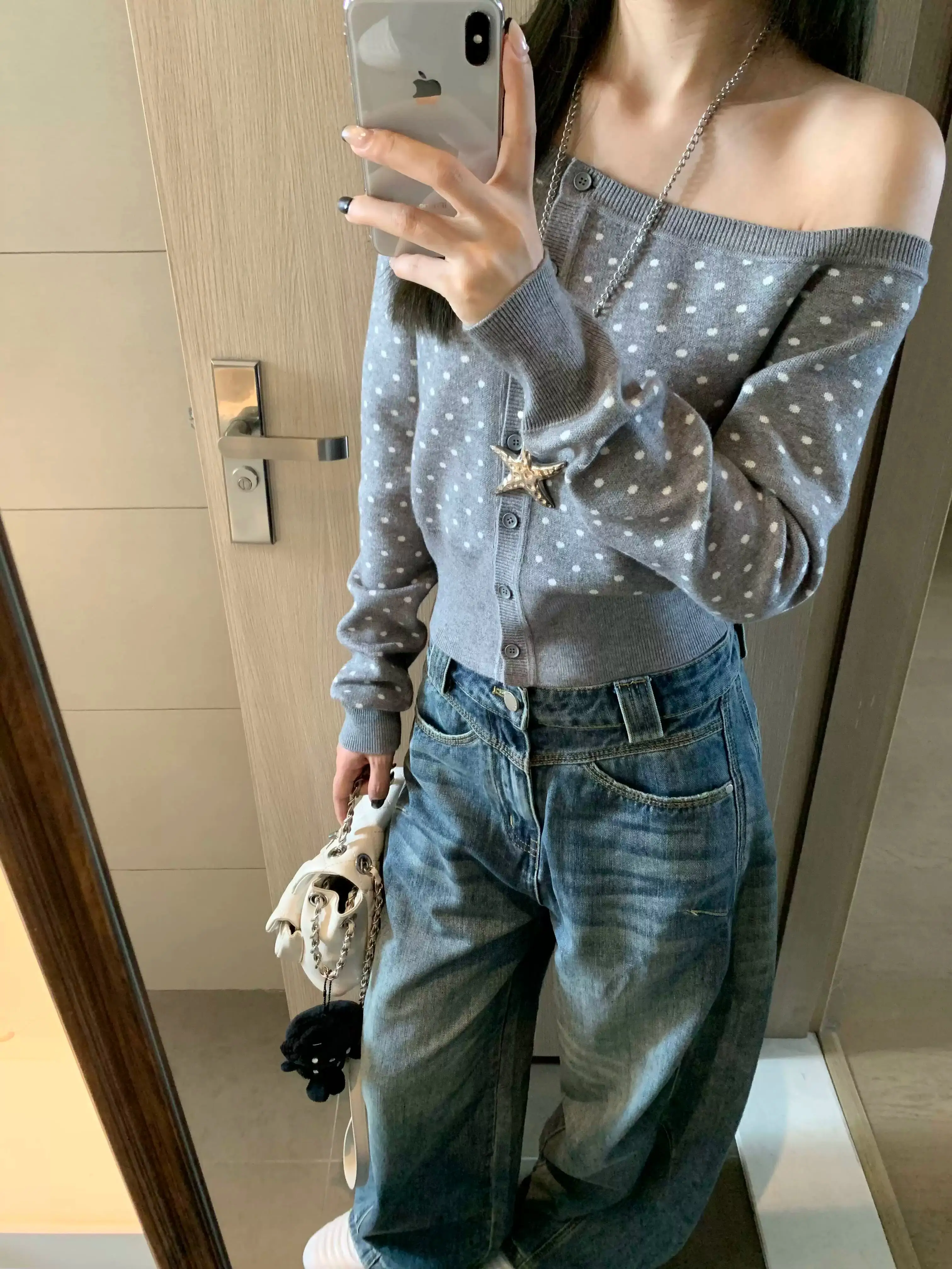 도트 패턴 루즈핏 가디건 상세 이미지 9
