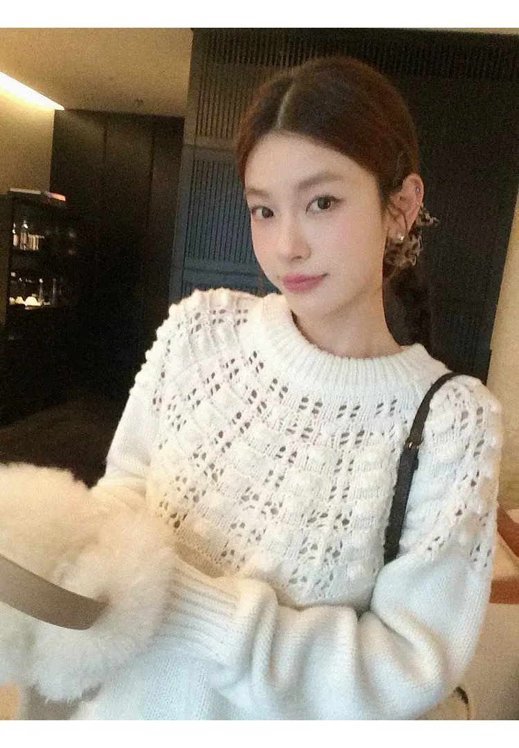 프랑스풍 입체 자수 레이스 니트