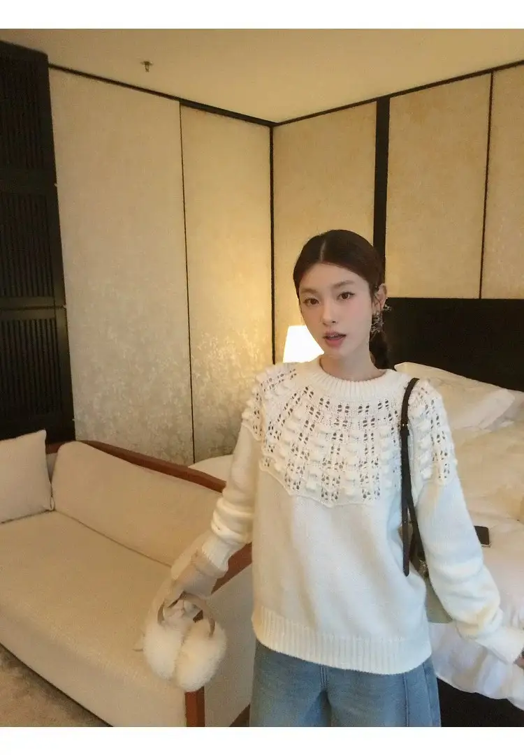 프랑스풍 입체 자수 레이스 니트 상세 이미지 3