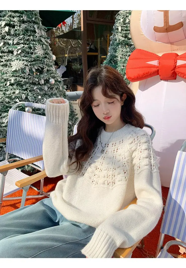 프랑스풍 입체 자수 레이스 니트 상세 이미지 4