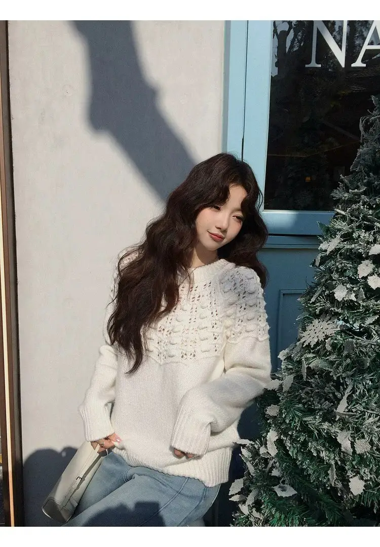 프랑스풍 입체 자수 레이스 니트 상세 이미지 11