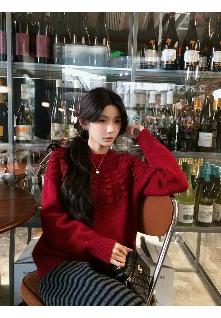 프랑스풍 입체 자수 레이스 니트 상세 이미지 14