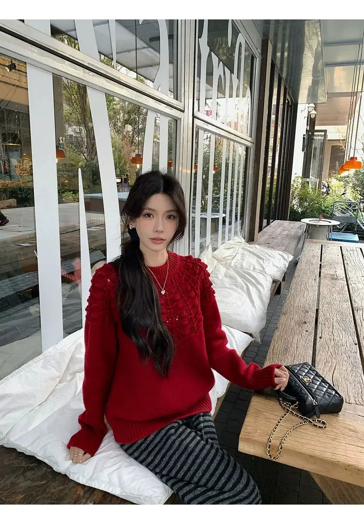 프랑스풍 입체 자수 레이스 니트 상세 이미지 16