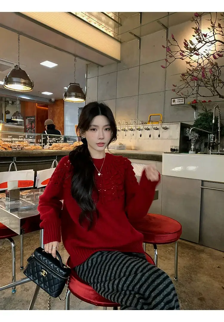 프랑스풍 입체 자수 레이스 니트 상세 이미지 22