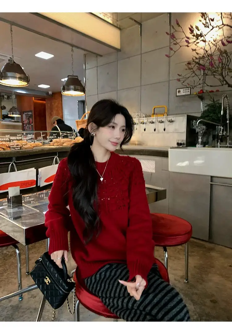 프랑스풍 입체 자수 레이스 니트 상세 이미지 28