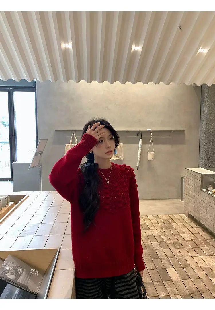 프랑스풍 입체 자수 레이스 니트 상세 이미지 29