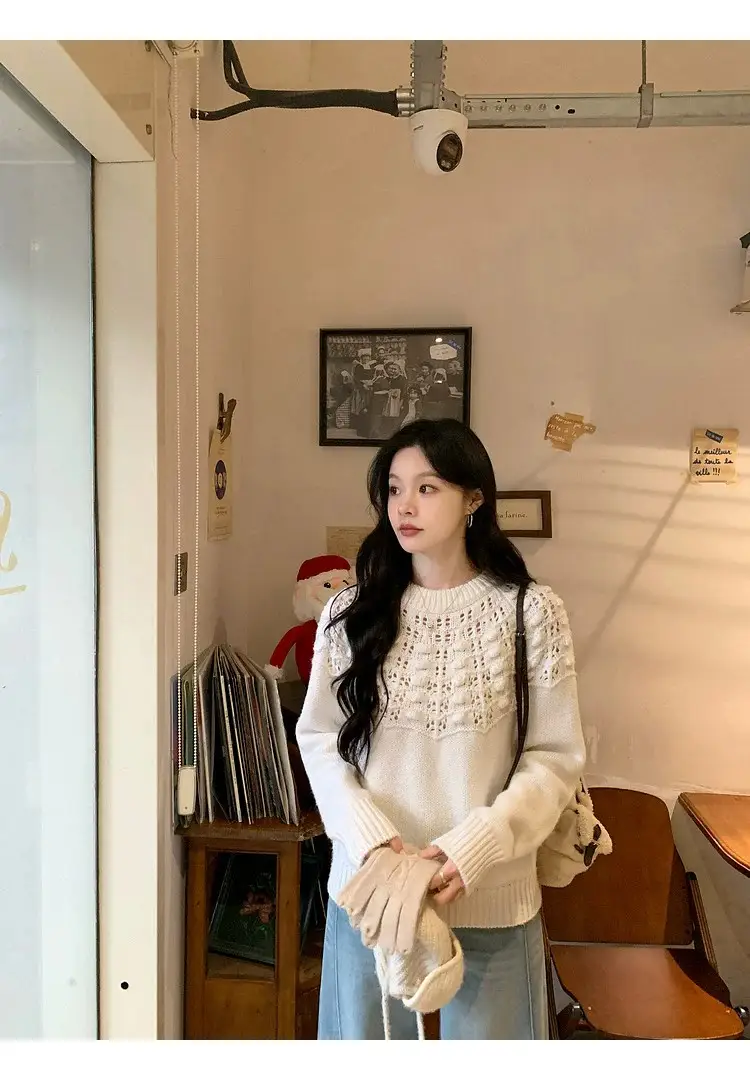프랑스풍 입체 자수 레이스 니트 상세 이미지 48