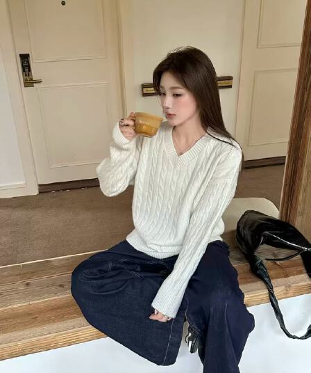 새로운 봄 가을 한 부서 달콤한 핫걸 두꺼운 품격 한 팬 맨위 로즈 레드 용과 색상 니트 스웨터 여성