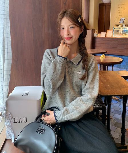 패치워크 색상 폴로 칼라 스웨터 루즈핏 연령 감소 2026 가을 캐주얼 한 부서 다용도 연령 감소 부드러운 찹쌀 맨위