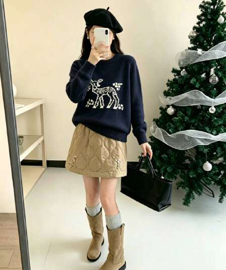한 부서 블루 색상 라운드 넥 자카드 니트 스웨터 여성 가을 인사이드 가져 가라. 수 있습니다. 외출용 자이언트 잘 생긴 풀오버 맨위
