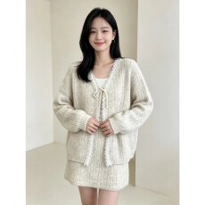 花边简约系带小香风短裙针织套装女毛衣两件套潮