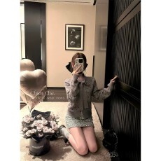 批发灰色波点蝴蝶结系带<b class='q'>针织</b>开衫女早春秋新款设计感小众毛衣外套上衣