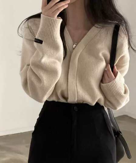 가을 새로운 품격 다용도 스웨터 오픈 가디건 여성 한국 chicv 칼라 어둠 버클 고급 센스 작은 대중 니트 재킷
