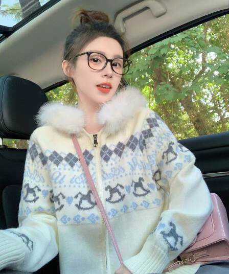 레트로 공정한 섬 지퍼 후드 스웨터 오픈 가디건 여성 가을 겨울철 루즈핏 느긋한 바람 니트 재킷 맨위