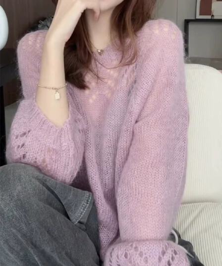 작은 대중 부드러운 바람 고급 센스 모헤어 니트 스웨터 여성 2026 이른 가을 새로운 루즈핏 슬림해 보이는 연령 감소 맨위