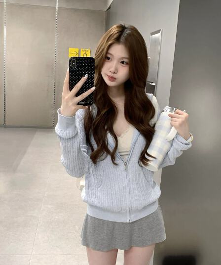 후드 꽈배기 지퍼 니트 오픈 가디건 여성 가을 순수한 욕망 바람 몸매 가꾸기 쇼트 스타일 스웨터 코트 아름다운 맨위