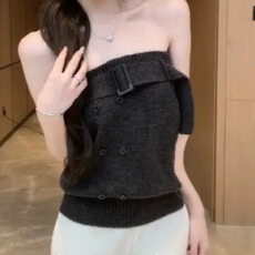 批发韩系复古双排扣针织抹胸背心女秋高级感小个子辣妹休闲风无袖上衣