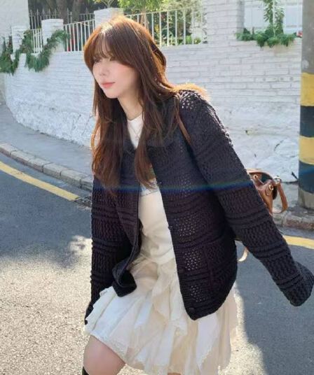 가을과 겨울 니트 순양모 오픈 가디건 여성 라운드 넥 작은 샤넬 스타일 루즈핏 아름다움 폭발 스웨터 코트 술 니트 맨위
