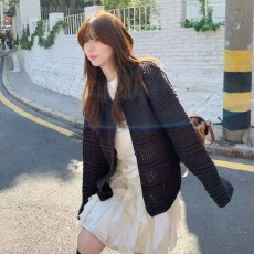 批发秋冬款针织纯羊毛开衫女圆领小香风宽松美爆毛衣外套流苏针织上衣