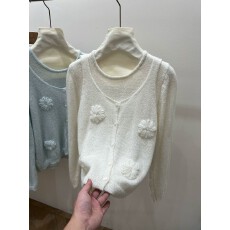 批发韩系温柔风减龄立体花朵刺绣背心两件套针织<b class='q'>开衫</b>女显瘦毛衣外套潮