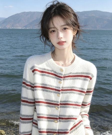 분위기 센스 스트라이프 스웨터 여자 2026 가을 겨울 새로운 느긋한 바람 배색 니트 오픈 가디건 부드러운 찹쌀 맨위 재킷 트렌디