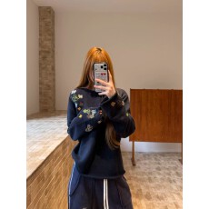 批发新款藏青色火柴<b class='q'>人</b>慵懒风毛衣 松弛感圆领针织衫男女