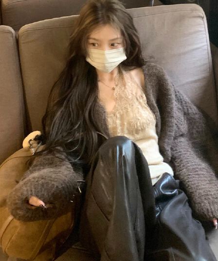 느긋한 플리스 니트 오픈 가디건 여성 루즈핏 대 프로필 모양 부드러운 찹쌀 스웨터 코트