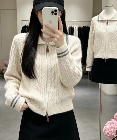 학원 스타일 폴로 칼라 지퍼 니트 오픈 가디건 여성 가을 겨울 새로운 마 무늬 배색 루즈핏 긴팔 스웨터 코트 트렌디