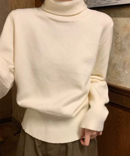 miu 부서 우유 황색 터틀넥 두꺼운 기본 셔츠 여성 봄 가을 고급 보온 인사이드 가져 가라. 스웨터 품격 니트 맨위