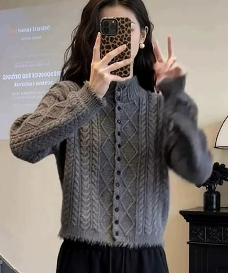 패션 꽈배기 오픈 가디건 여성 새로운 봄 가을 외국 가스 술 양모 스웨터 외부 잡아라. 의류 하프 노년기 기본 셔츠
