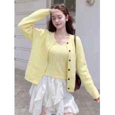 批发韩版针织慵懒风两件套开衫背心V领女装秋冬软糯毛衣减龄好看套装