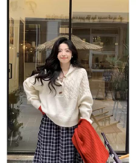 가을 새로운 레트로 크리스마스 소뿔 버클 후드 꽈배기 짜임 스웨터