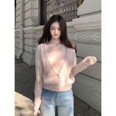 批发多扣v领针织开衫背心上衣套装女早秋新款软糯亲肤上衣