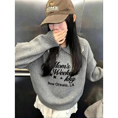 批发慵懒风字母印花高领针织衫女秋冬套头宽松保暖毛衣上衣