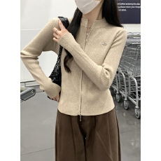 批发秋季2026<b class='q'>新款</b>双拉链毛衣外套女开衫立领长袖修身针织上衣内搭打底