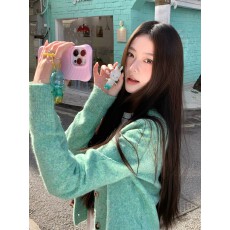 批发薄荷绿色<b class='q'>复古</b>卷边针织开衫毛衣女2026新款春秋季软糯早春外搭上衣