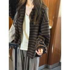批发韩系撞色条纹休闲开衫女<b class='q'>春秋</b>2026新款宽松外搭小个子长袖外套上衣