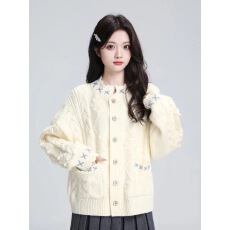 批发韩系圆领麻花毛衣<b class='q'>外套</b>女秋季2026新款宽松慵懒风针织开衫外穿上衣