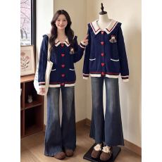 批发学院爱心扣针织开衫秋冬大码女装微<b class='q'>胖</b><b class='q'>mm</b><b class='q'>宽松</b>慵懒减龄毛衣外套洋气