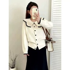 批发针织开衫大码女装胖mm毛衣<b class='q'>外套</b>减龄洋<b class='q'>气质</b>娃娃领百搭新款秋冬上衣