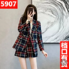 批发小香风休闲套装女秋冬新款网红爆款<b class='q'>格子</b><b class='q'>小西装</b>短裤两件套女