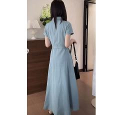 批发2026夏季新款 短袖牛仔连衣裙 气质时尚休闲蓝色设计感连衣裙