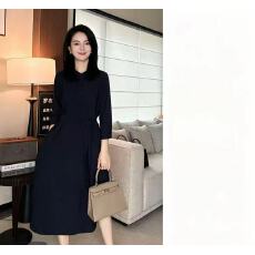 批发赫本风长裙小众设计感收腰显瘦长袖连衣裙女260035