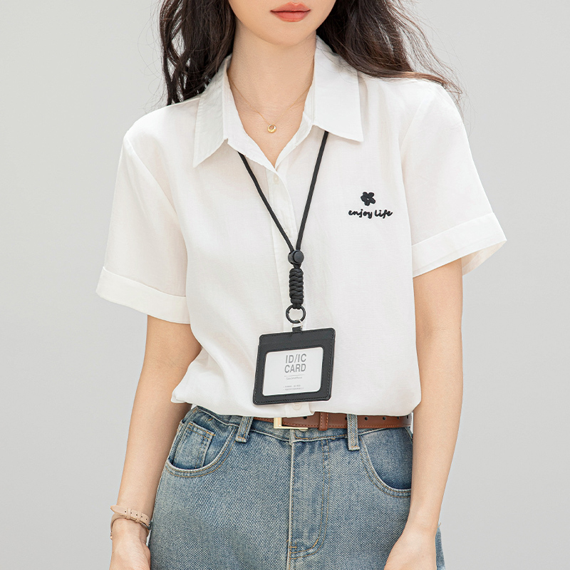 실사 화이트 여성 셔츠 여름 자수 디자인 센스 작은 대중 레트로 홍콩 느낌 루즈핏 긴팔 맨위