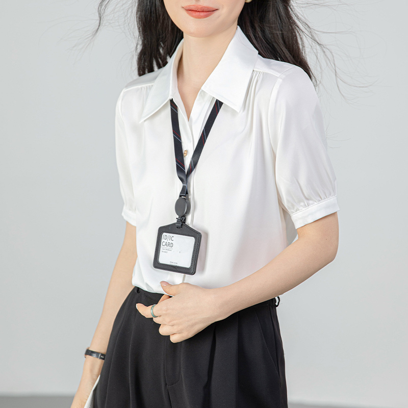 실사 프랑스식 V넥 반팔 여성 셔츠 여름 2026 년 새로운 출퇴근 면접 경력 긍정적 인 로드 중 맨위