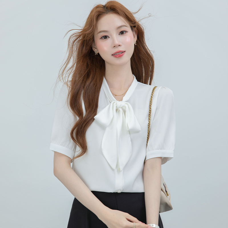 파란색 반팔 셔츠 여성 여름 교사 착용 가져 가라. 쉬폰 긍정적 인 로드 중 맨위 면접 경력 셔츠