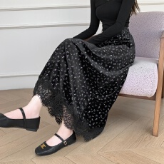 批发实拍少女穿搭小花朵半身裙2025秋冬新款小<b class='q'>清新</b>气质减龄高腰长裙女