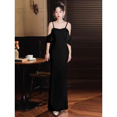 批发晚礼服女轻奢小众高端法式高级感主持人端庄大气<b class='q'>一字肩</b>裙长裙