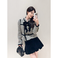 批发<b class='q'>千鸟格</b>双排扣短外套<b class='q'>套装</b>女 秋冬小香风羊毛混纺小香风半裙两件套